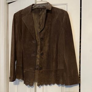 Liz Claiborne Brown Suede Jacket with Scalloped Edge